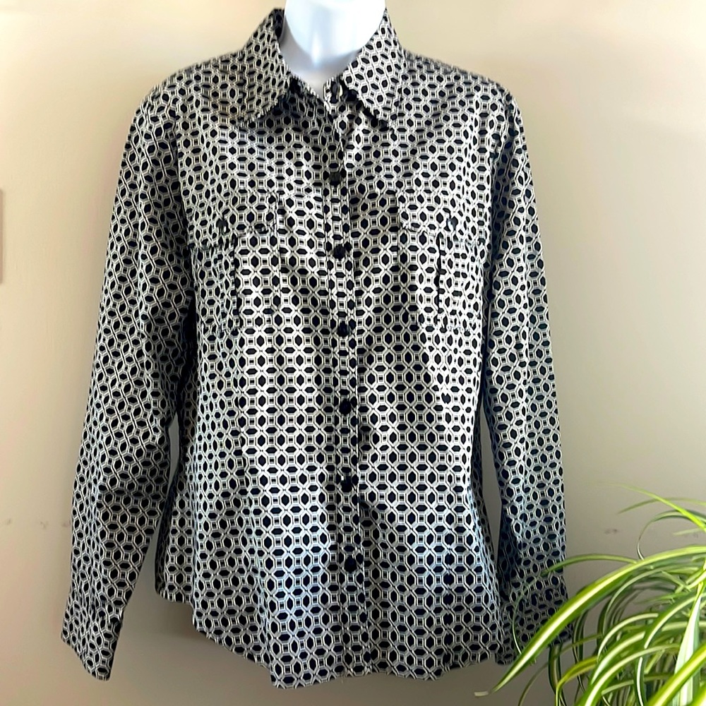 Anne Klein Black & White Button Down Top Size 14